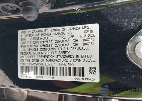 2019 Honda Cr-V Ex z USA, uszkodzony, nr VIN 2HKRW2H58KH617167